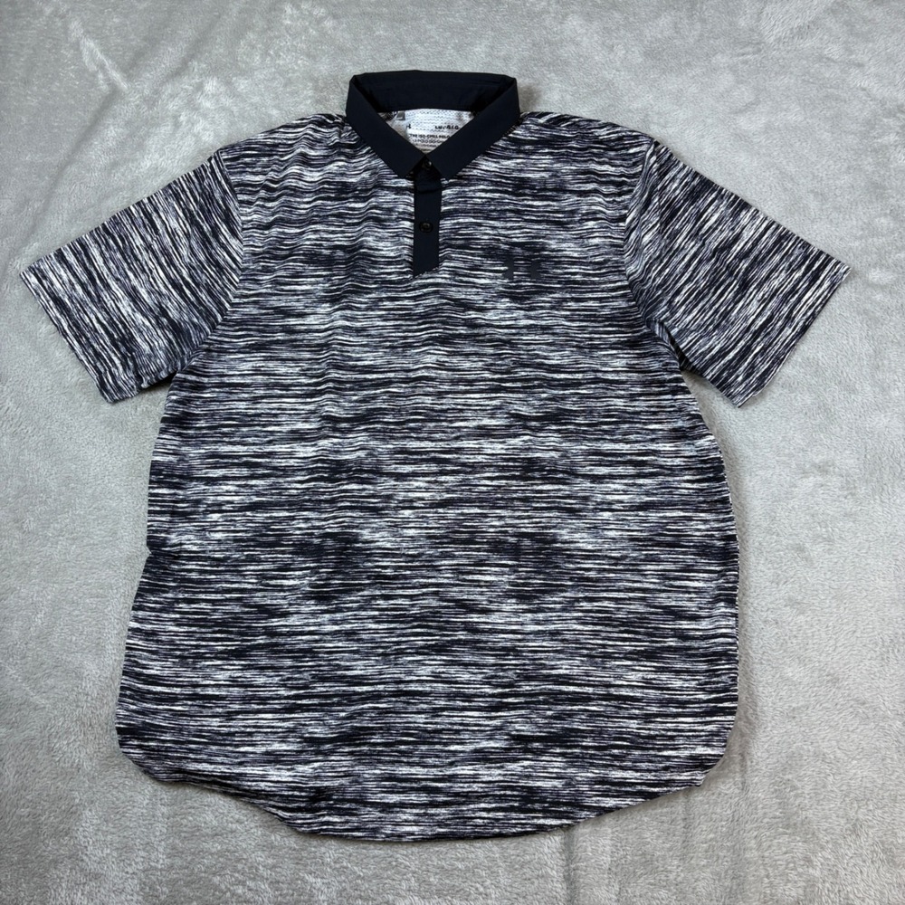 Under Armour Polo Mens Large ISO-CHILL Loose Fit Space Dye Black White Stretch